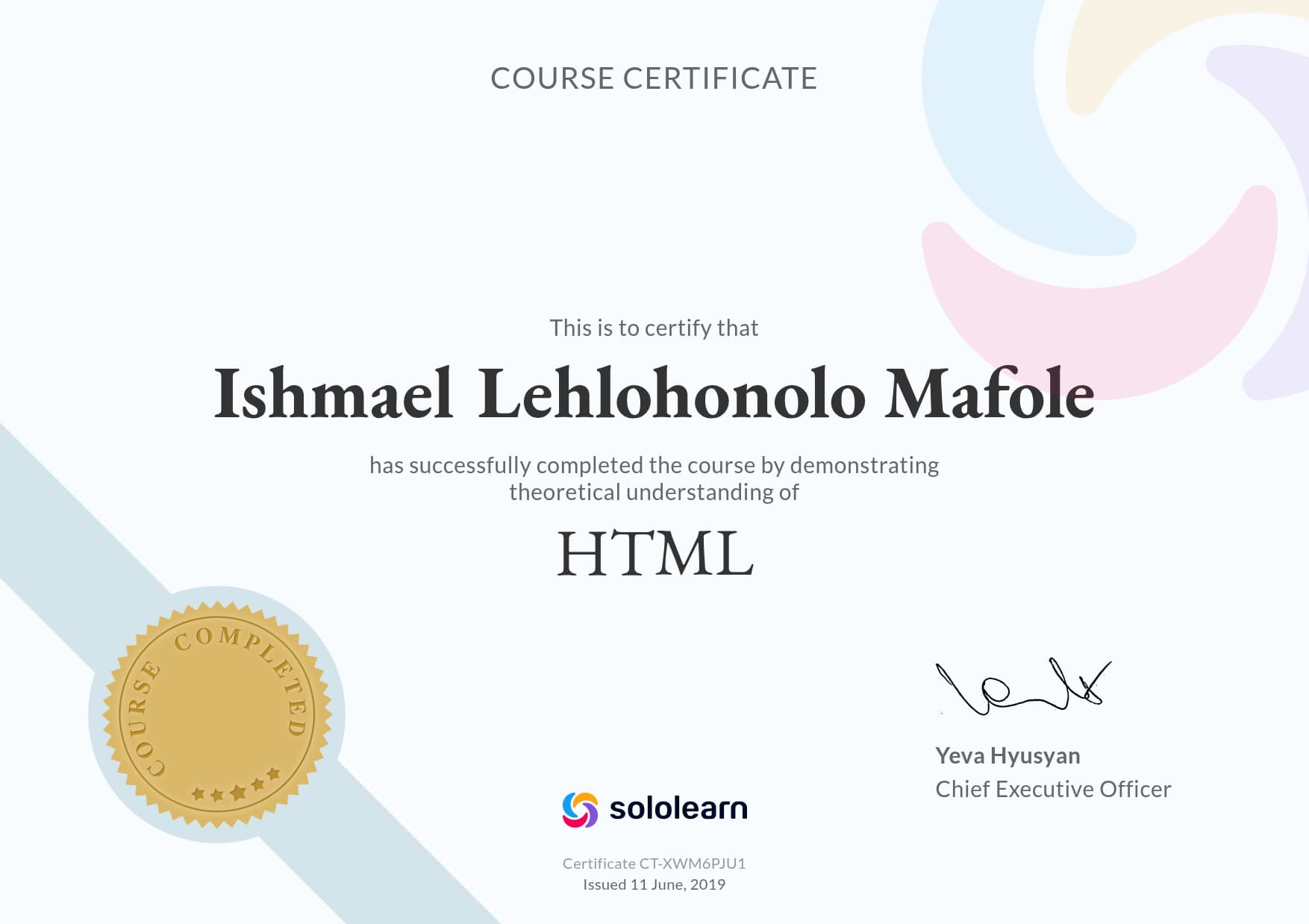 SoloLearn JavaScript certificate